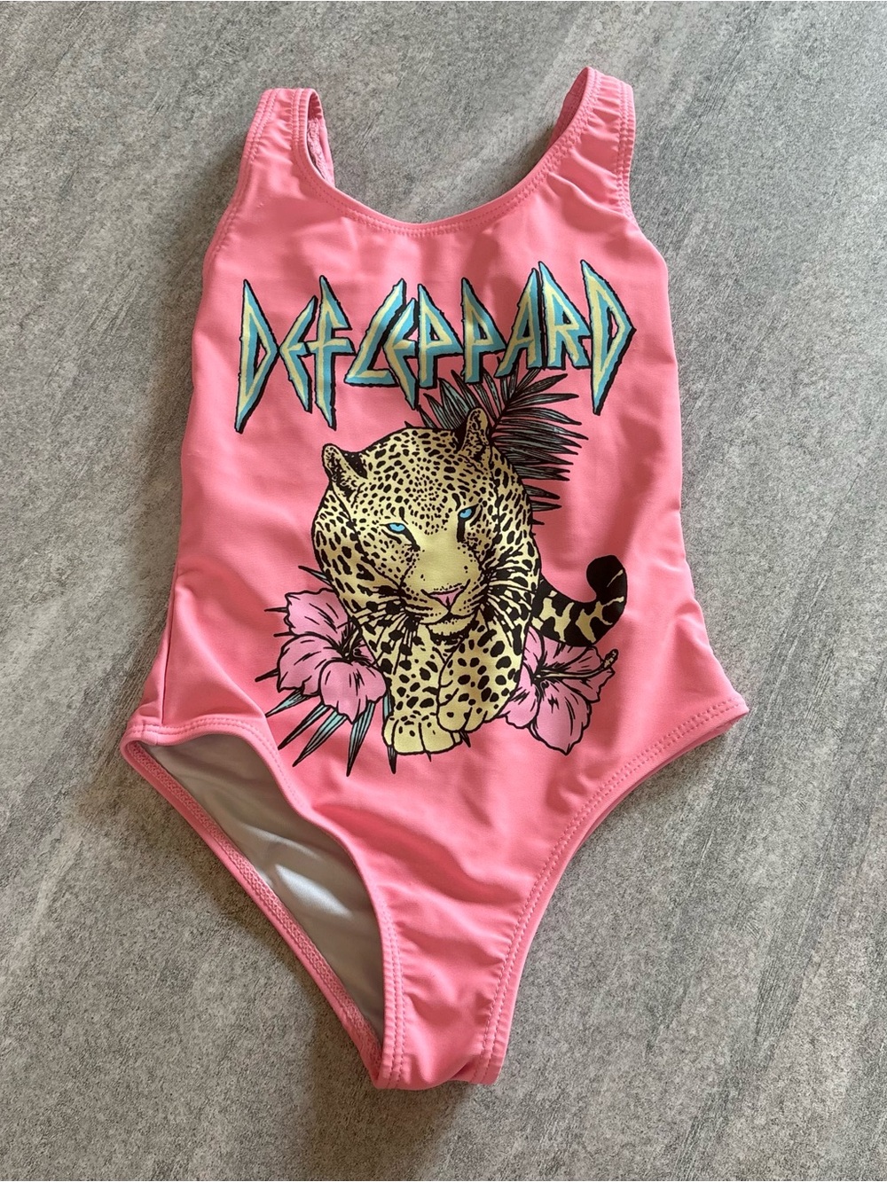 Toddler Def Leppard Pink Leopard Graphic One-Piece swimsuit SZ-4-5